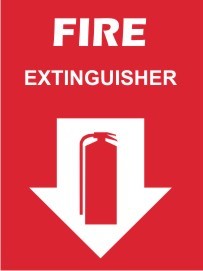 REVERSE ENGRAVED PAINT-FILLED FIRE EXTINGUISHER DOWN ARROW WITH PICTO 150 X 200