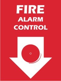 REVERSE ENGRAVED PAINT-FILLED FIRE ALARM CONTROL DOWN ARROW WITH PICTO 150 X 200