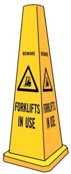 FOUR SIDED CONE BEWARE FORKLIFTS IN USE WITH PICTO