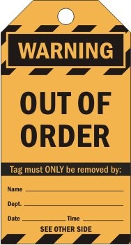 OUT OF ORDER WARNING HAZARD TAG 80 X 150
