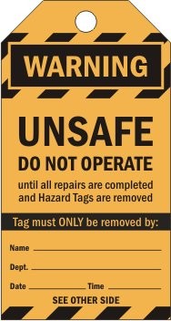 UNSAFE DO NOT OPERATE WARNING HAZARD TAG 80 X 150