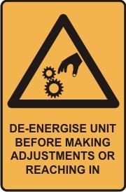DE-ENERGISE UNIT BEFORE MAKING ADJUSTMENTS OR REACHING IN WITH PICTO