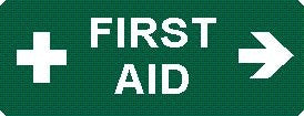 FIRST AID PICTO & RIGHT ARROW ADHESIVE LABEL 100 X 225