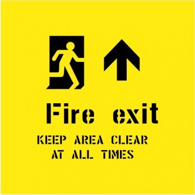 FIRE EXIT KEEP CLEAR AT ALL TIMES WITH PICTO STENCIL 650 X 650