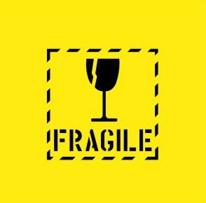 FRAGILE WITH PICTO & ARROW STENCIL 300 X 300