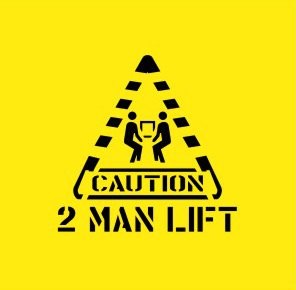 CAUTION 2 MAN LIFT WITH PICTO STENCIL 300 X 300