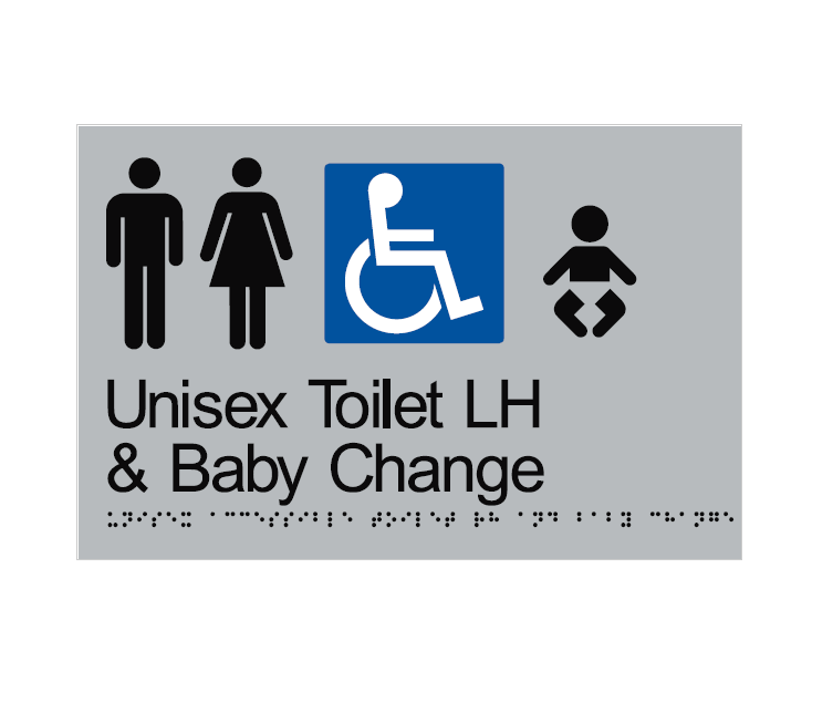 BRAILLE UNISEX TOILET LH & BABY CHANGE RESTROOM DISABLED 180 X 250