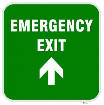 FLOOR MARKER EMERGENCY EXIT WITH ARROW WITH PICTO ADHESIVE LABEL 500 X 500