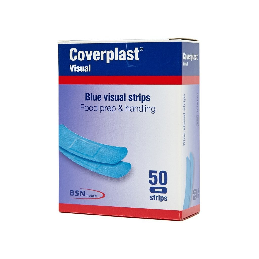 BLUE VISUAL DRESSING STRIPS 7.2CM X 2.2CM (BOX OF 50 BAND-AIDS)