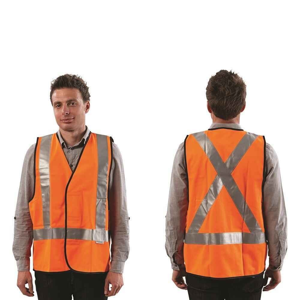 Fluro Safety X Back Taped Vest: Day/Night Use