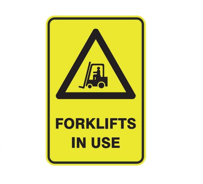FORKLIFTS IN USE WITH PICTO CLASS 1 REFLECTIVE ALUMINIUM 445 X 295