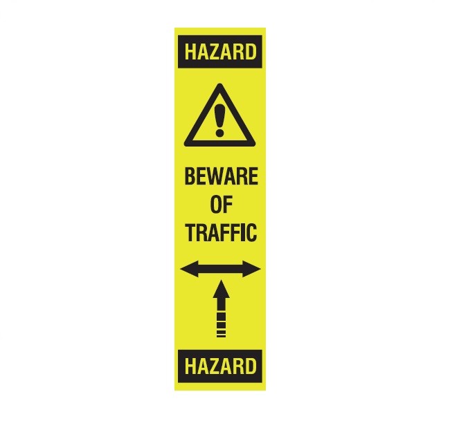 HAZARD BEWARE OF TRAFFIC WITH PICTOS CLASS 1 REFLECTIVE ALUMINIUM 445 X 110
