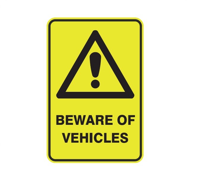 BEWARE OF VEHICLES WITH PICTO CLASS 1 REFLECTIVE ALUMINIUM 445 X 295
