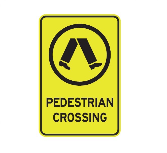 PEDESTRIAN CROSSING WITH PICTO CLASS 1 REFLECTIVE ALUMINIUM 445 X 295