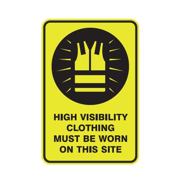 HIGH VISIBILITY CLOTHING MUST BE WORN ON THIS SITE WITH PICTO CLASS 1 REFLECTIVE ALUMINIUM 445 X 295