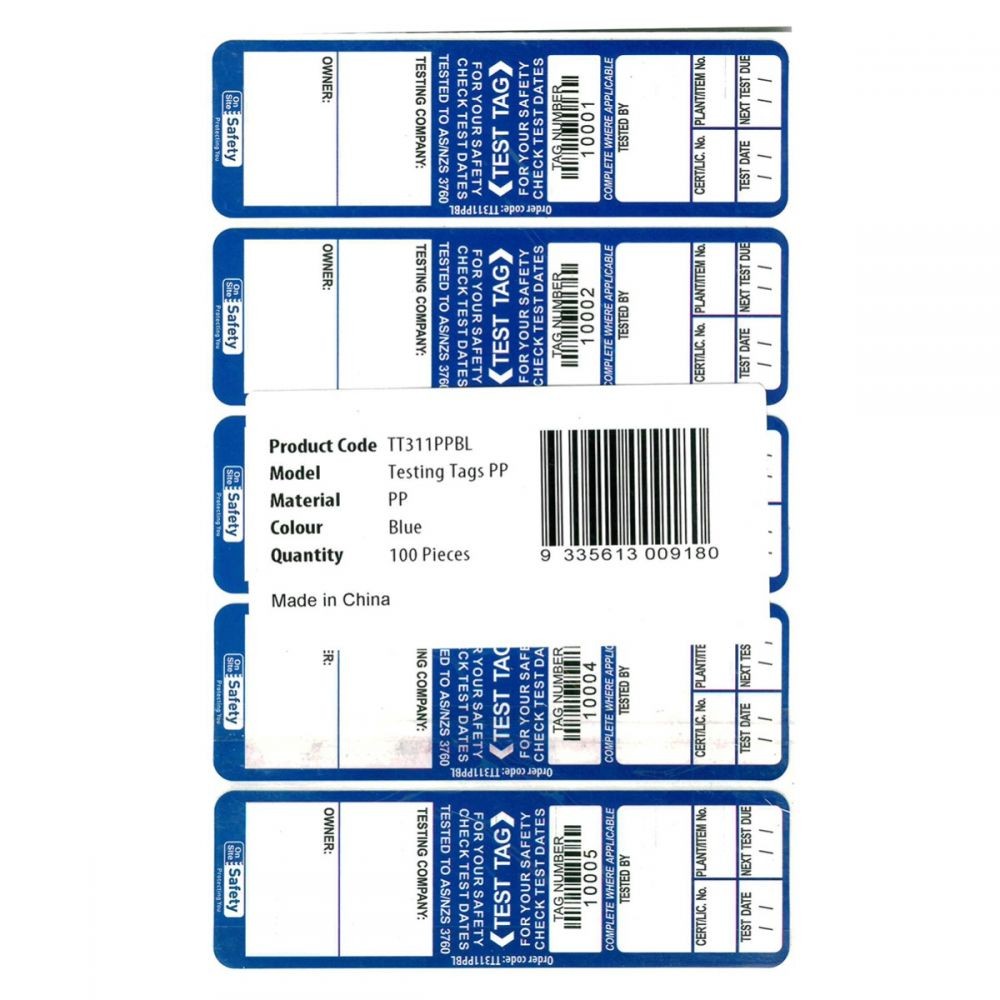 Test and Tag Labels - Indoor - Blue - 100 Pack