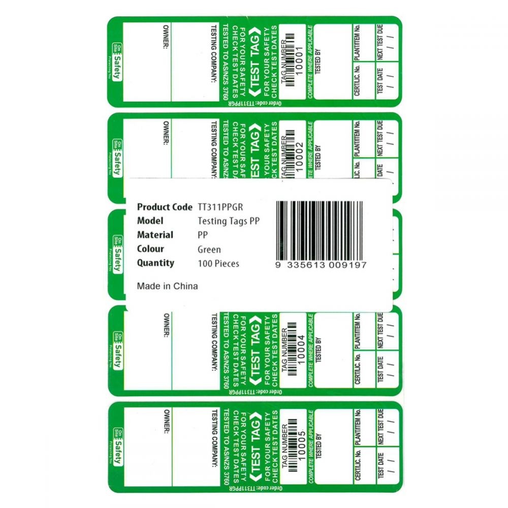 Test and Tag Labels - Indoor - Green - 100 Pack