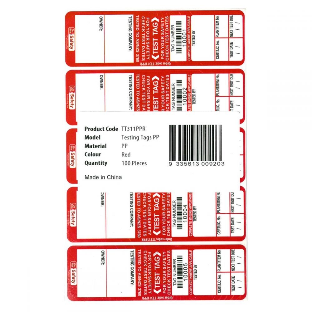 Test and Tag Labels - Indoor - Red - 100 Pack