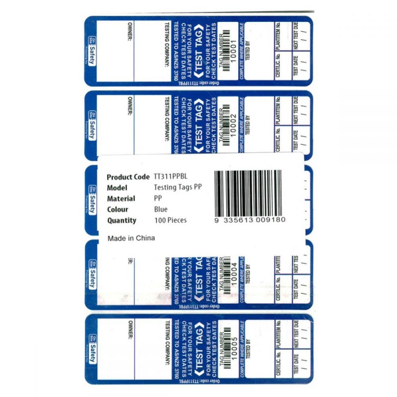 Test and Tag Labels - Indoor - Blue - 100 Pack