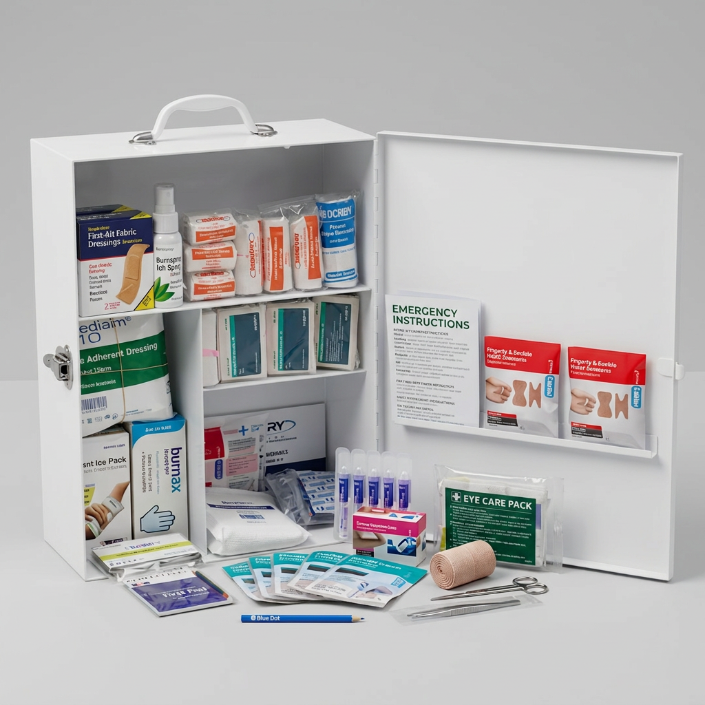 First Aid Kit cover with neutral grey background