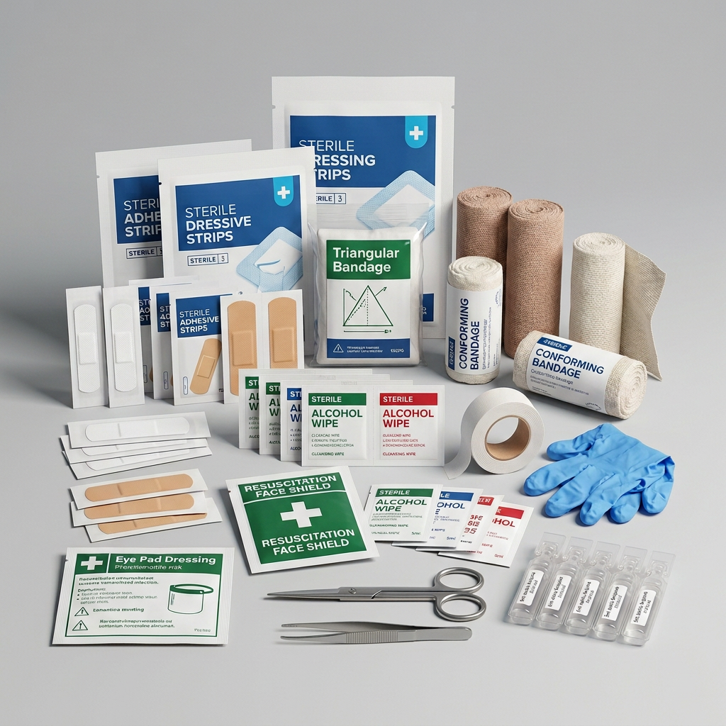 First Aid Supplies cover with neutral light-grey background