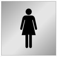 ALUMINIUM ADHESIVE LABEL 150 X 150 FEMALE PICTO RESTROOM