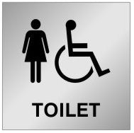 ALUMINIUM ADHESIVE LABEL 150 X 150 TOILET FEMALE / DISABLED PICTOS RESTROOM