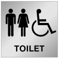 ALUMINIUM ADHESIVE LABEL 150 X 150 UNISEX / DISABLED TOILET WITH PICTOS RESTROOM