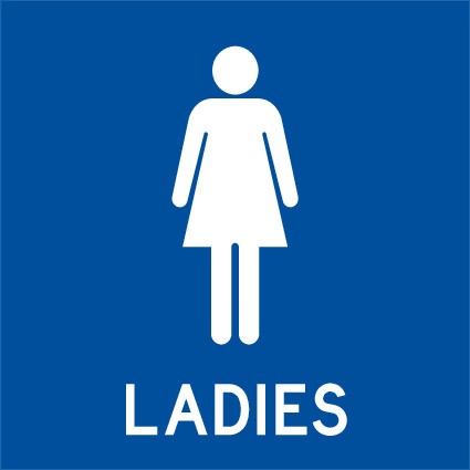 REVERSE ENGRAVED PAINT-FILLED LADIES WITH FEMALE PICTO RESTROOM 150 X 150