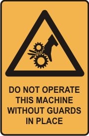 DO NOT OPERATE THIS MACHINE WITHOUT GUARDS IN PLACE WITH PICTO