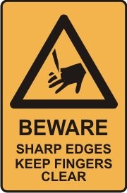 BEWARE SHARP EDGES KEEP FINGERS CLEAR WITH PICTO