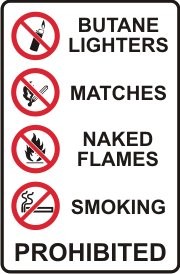 NO BUTANE LIGHTERS MATCHES FLAMES SMOKING WITH PICTOS