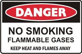 NO SMOKING FLAMMABLE GASES KEEP HEAT & FLAMES AWAY