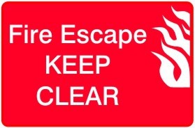FIRE ESCAPE KEEP CLEAR WITH PICTO
