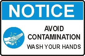 AVOID CONTAMINATION WASH YOUR HANDS WITH PICTO