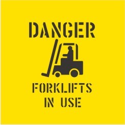 DANGER FORKLIFTS IN USE WITH PICTO STENCIL 650 X 650