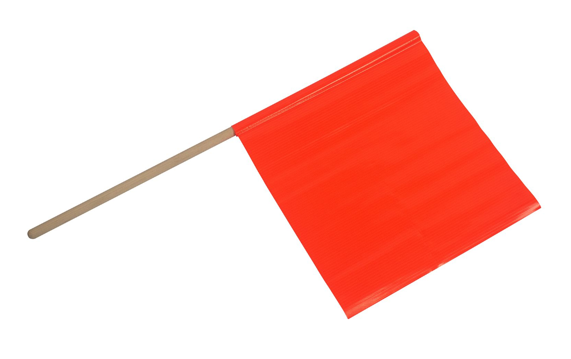 PLASTIC ORANGE FLAG COMES WITH WOODEN HANDLE 