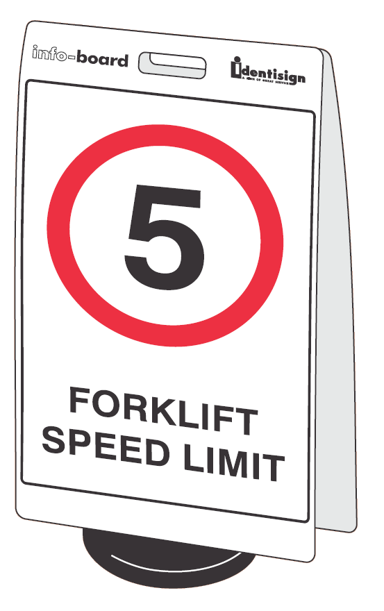 INFO-BOARD FLOOR STAND WITH RUBBER BASE 5 FORKLIFT SPEED 450 X 720