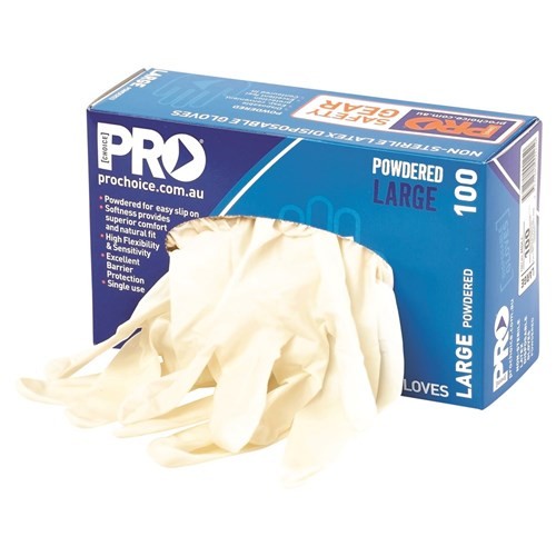 PROCHOICE WHITE DISPOSABLE LATEX POWDERED GLOVES - BOX OF 100