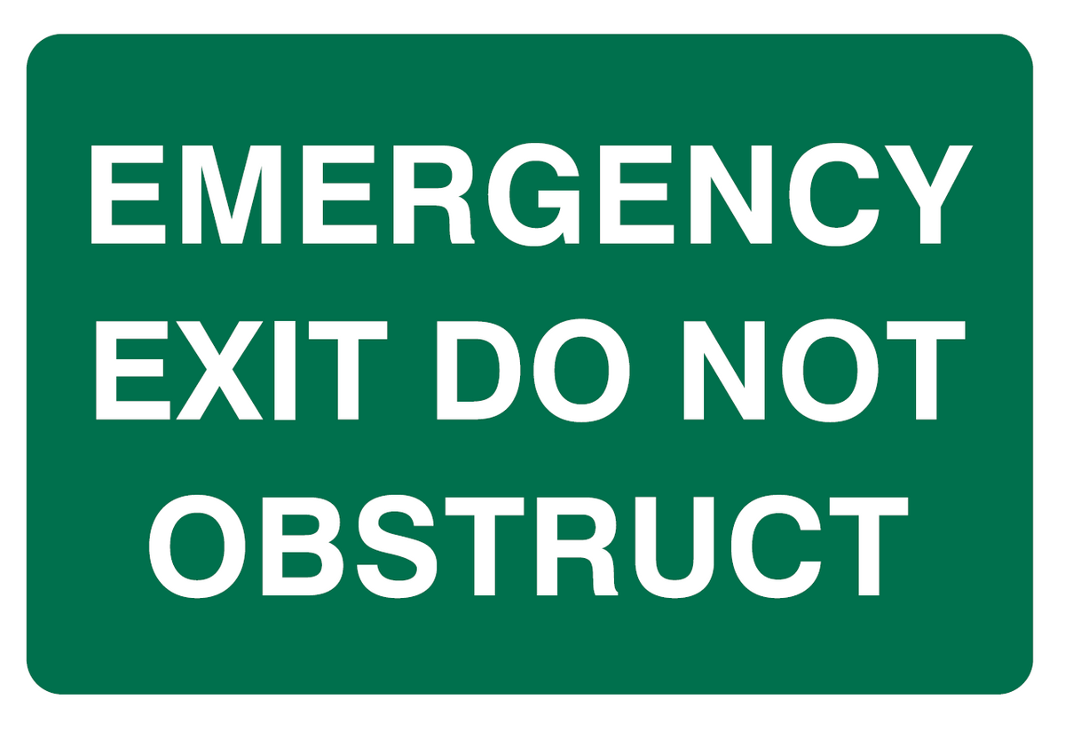 EMERGENCY EXIT DO NOT OBSTRUCT ADHESIVE LABEL 150  X 225