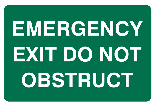 EMERGENCY EXIT DO NOT OBSTRUCT ADHESIVE LABEL 150  X 225