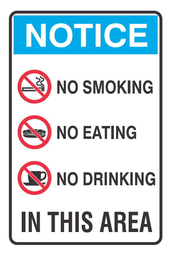 NO SMOKING NO EATING NO DRINKING IN THIS AREA WITH PICTOS