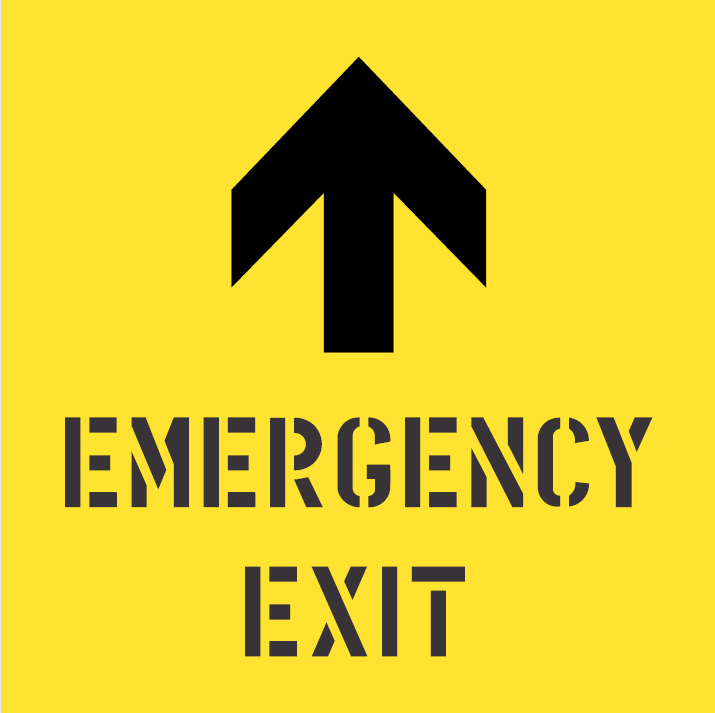 EMERGENCY EXIT WITH ARROW STENCIL 650 X 650