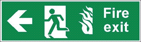FIRE EXIT WITH PICTOS & LEFT ARROW