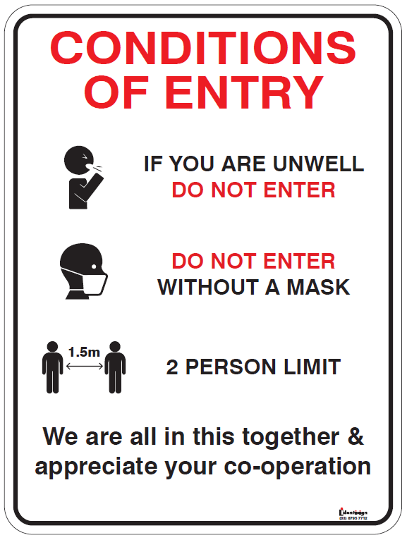 CONDITIONS OF ENTRY WITH PICTO
