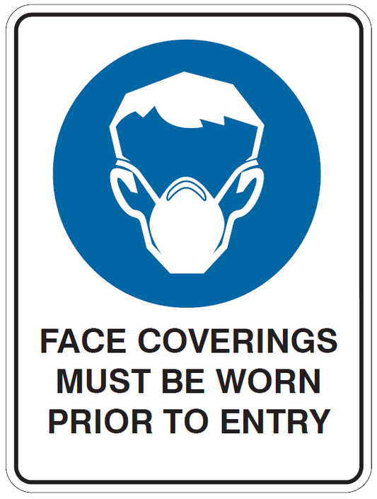 FACE COVERINGS MUST BE WORN PRIOR TO ENTRY WITH PICTO