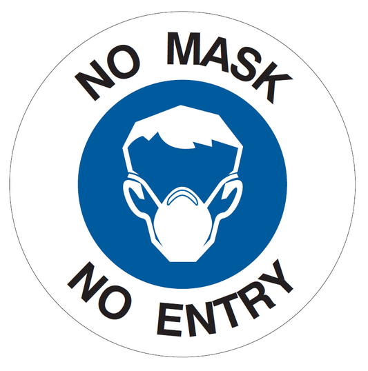 FLOOR MARKER NO MASK NO ENTRY WITH PICTO 200 DIAMETER ADHESIVE LABEL