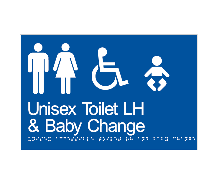 BRAILLE UNISEX TOILET LH & BABY CHANGE RESTROOM DISABLED 180 X 250