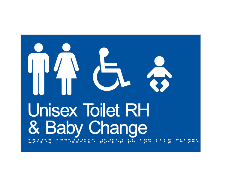 BRAILLE UNISEX TOILET RH & BABY CHANGE RESTROOM DISABLED 180 X 250