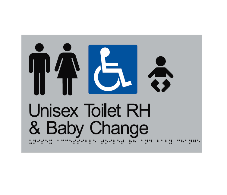 BRAILLE UNISEX TOILET RH & BABY CHANGE RESTROOM DISABLED 180 X 250